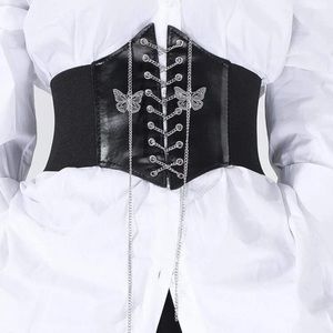 NEW Black Faux Leather Bling Butterfly Lace Up Underbust Corset Style Belt